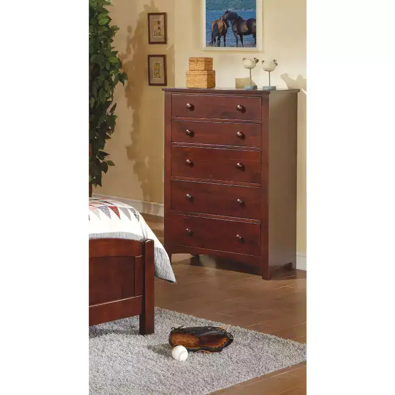 Okak Modern 5-Drawer Chest of Dresser, Plywood & Pine Veneer Bedroom Furniture for Living Room, Entry, Hallway