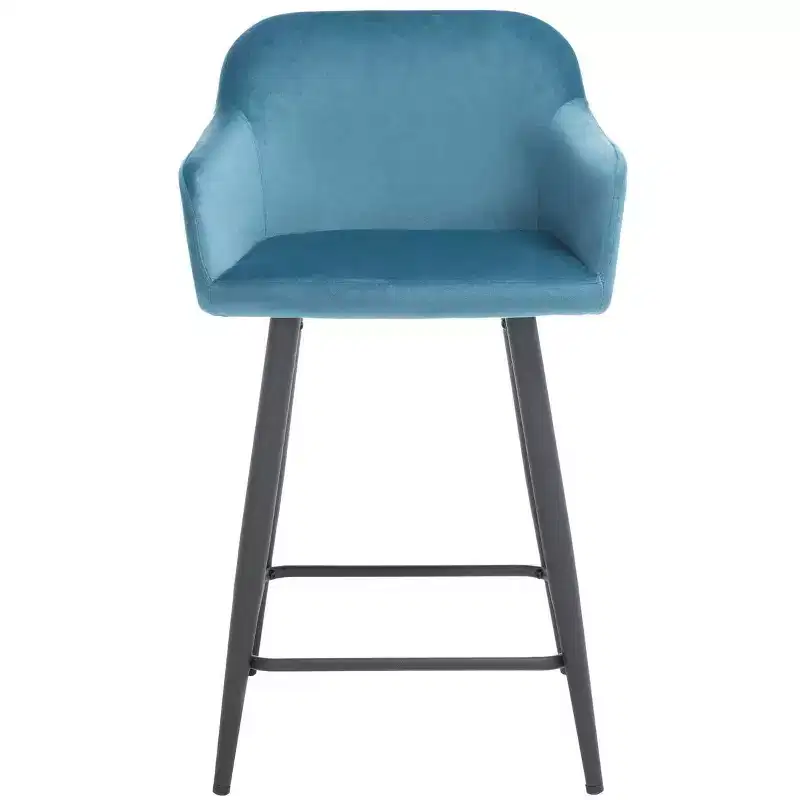 Velvet Counter Stool with Armrests and Footrest, Taupe and Black, Fixed Height 23.5