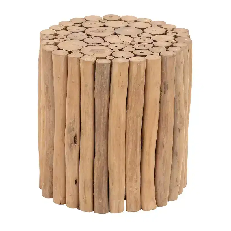 Olivia & May Contemporary Teak Wood Cylinder Side Table Brown: Handcrafted, No Assembly, Indoor Use