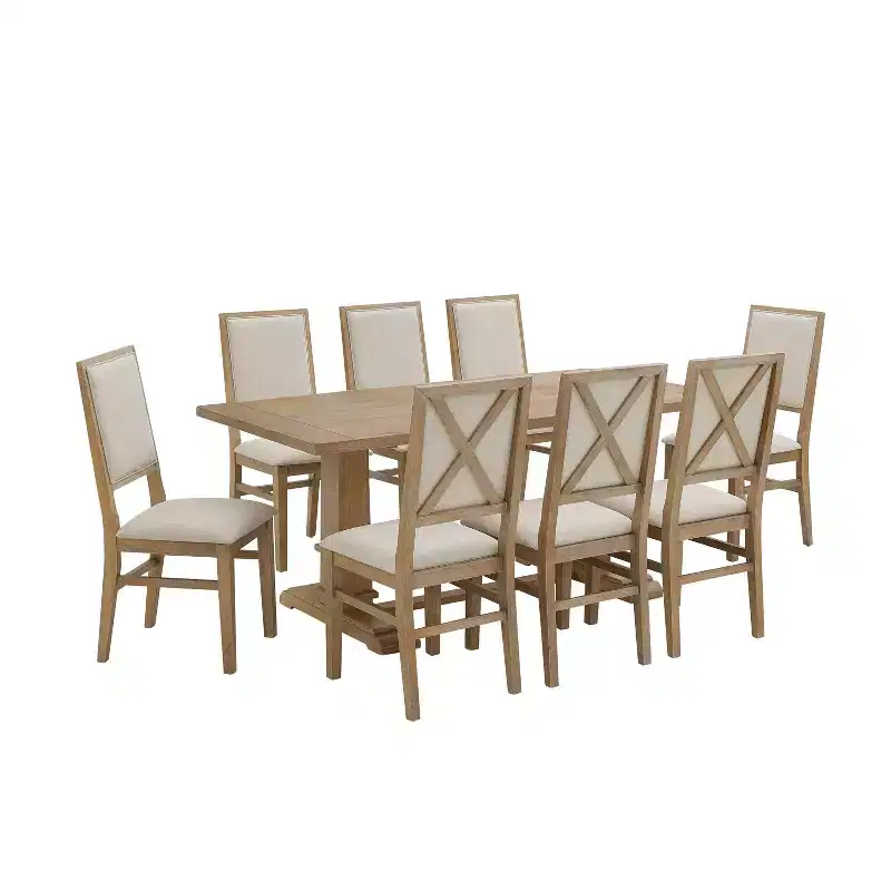 9pc Joanna Dining Set with 8 Upholstered Back Chairs Rustic Brown - Crosley