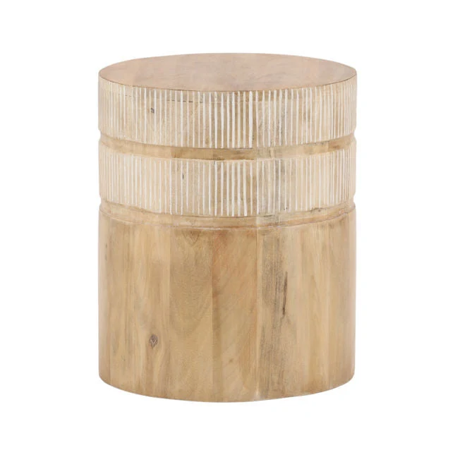 Natural Mango Wood Side Table with Round Top & Minimalist Pedestal Form for Living Room