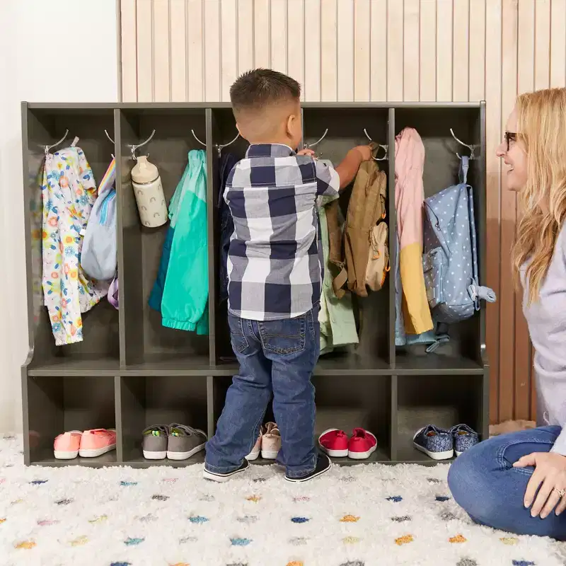 ECR4Kids Streamline 5-Section Toddler Coat Locker with Bench, Classroom Furniture