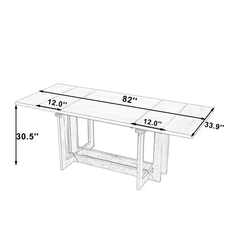 GDFStudio Ebony 82 Extendable Rubberwood Dining Table with Two 12'' Removable Leaves and Trestle Legs