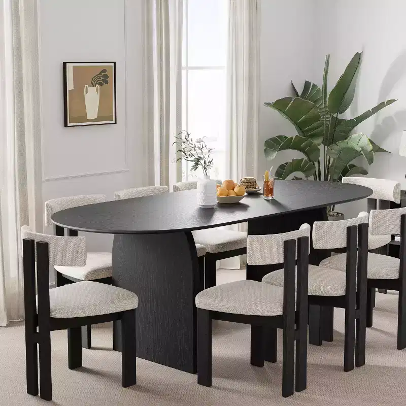 79 x 33.5 Farmhouse Solid Wood Dining Table with Arched Legs Oval Kitchen Table Black for Dining Room & Kitchen