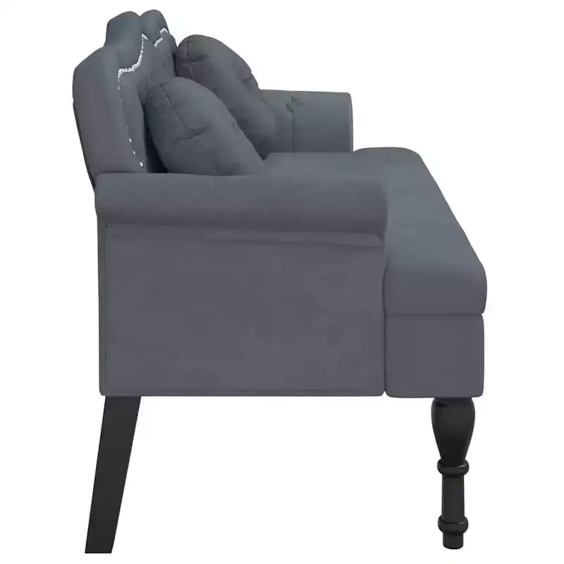 Bench with Cushions Upholstered Seating for Bedroom Living Room Velvet - Dark Gray