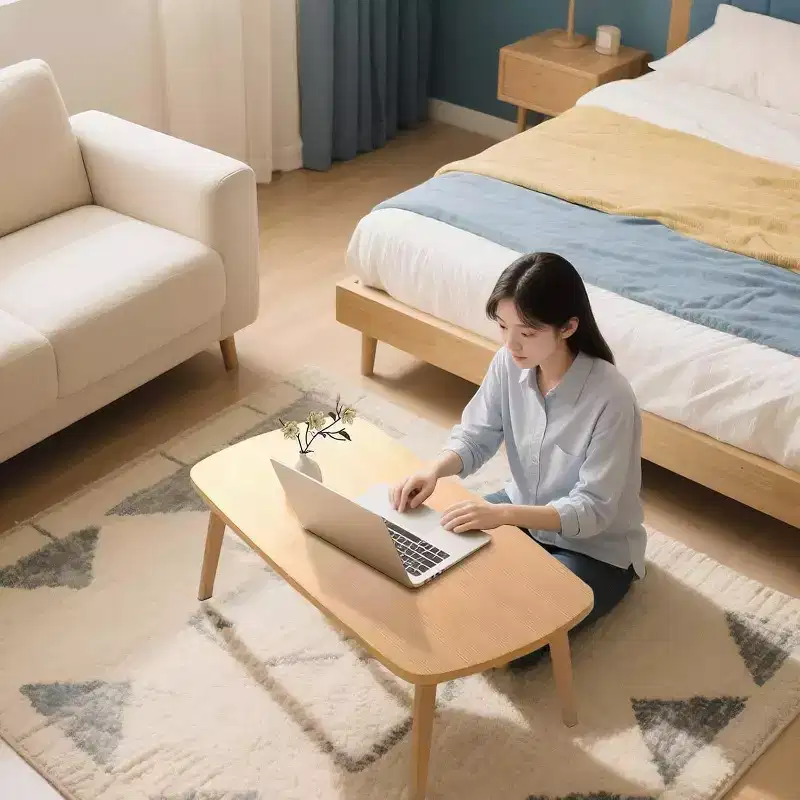 39.9 Wooden Folding Coffee Table, Foldable Laptop Table for Small Spaces, Low Study Table for Sitting on The Floor for Bedroom Office Apartment