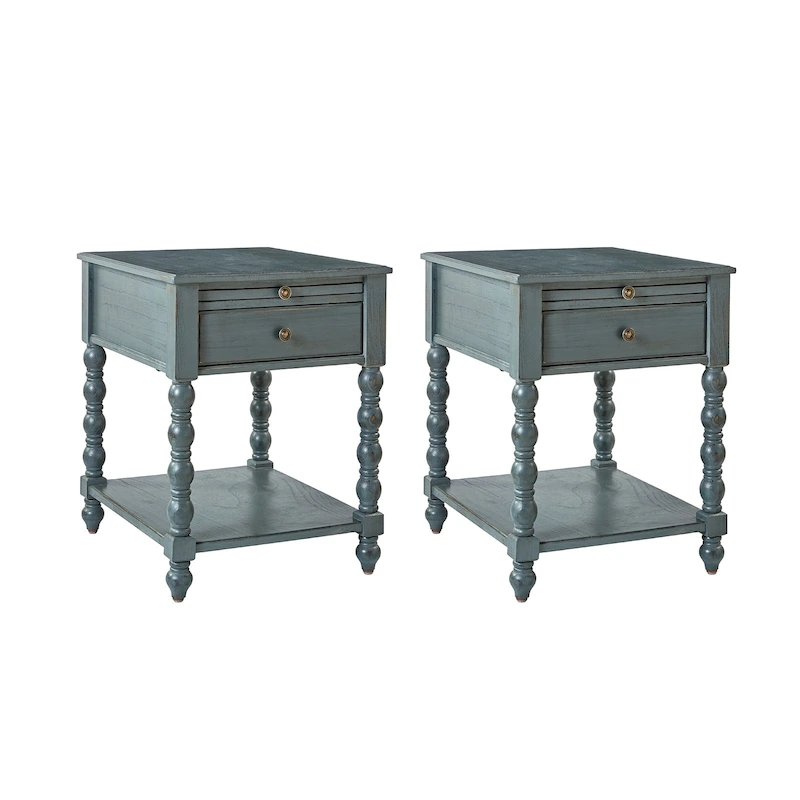 Eric Traditional 26 Tall Solid Wood End Table with USB Set of 2by HULALA HOME