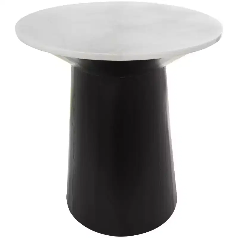 Olivia & May Marble Geometric Accent Table with Black Wooden Base White: 31" High Pedestal Stand