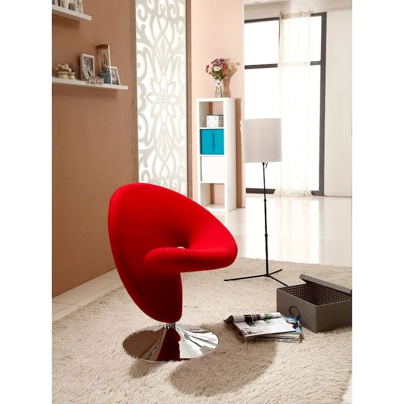 Polished Chrome Wool Blend Swivel Accent Chair | Mid-Century Modern Style