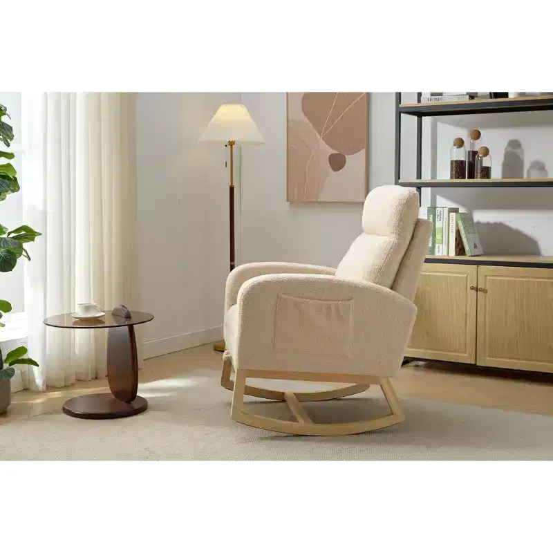 Modern Rocking Accent Armchair with Side Pocket, Upholstered High Backrest Glider for Bedroom, Lounge & Nursery