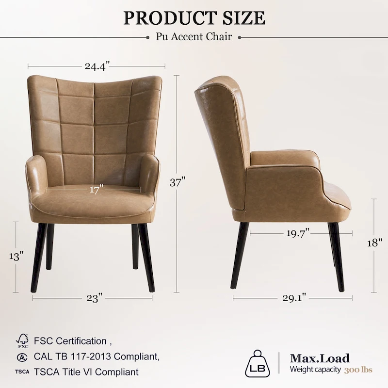 HUIMO High-back Accent Chair Modern Wing Back Chair-Faux Leather