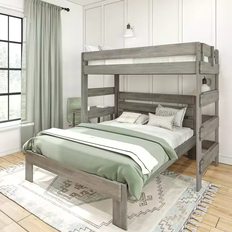 Max & Lily Farmhouse Twin over Queen L-Shaped Bunk Bed with Desk