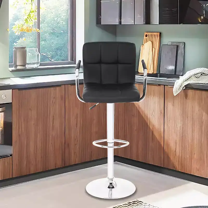 Bar Stools Adjustable Height with Armrests PU Leather Seat & Chrome Base Bar Chairs Pub Stools for Home and Commercial Use