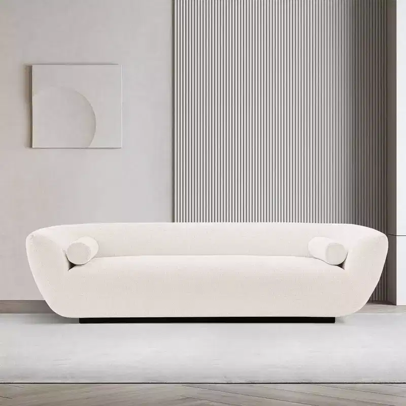96.46 Contemporary Boucle Upholstered Sofa With Pillows
