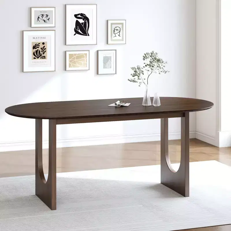 79 Oval Dining Table for 6-8, Wood Kitchen Table with Scratch-Resistant Top & Arched Legs, Modern Farmhouse for Living Room Kitchen, Walnut