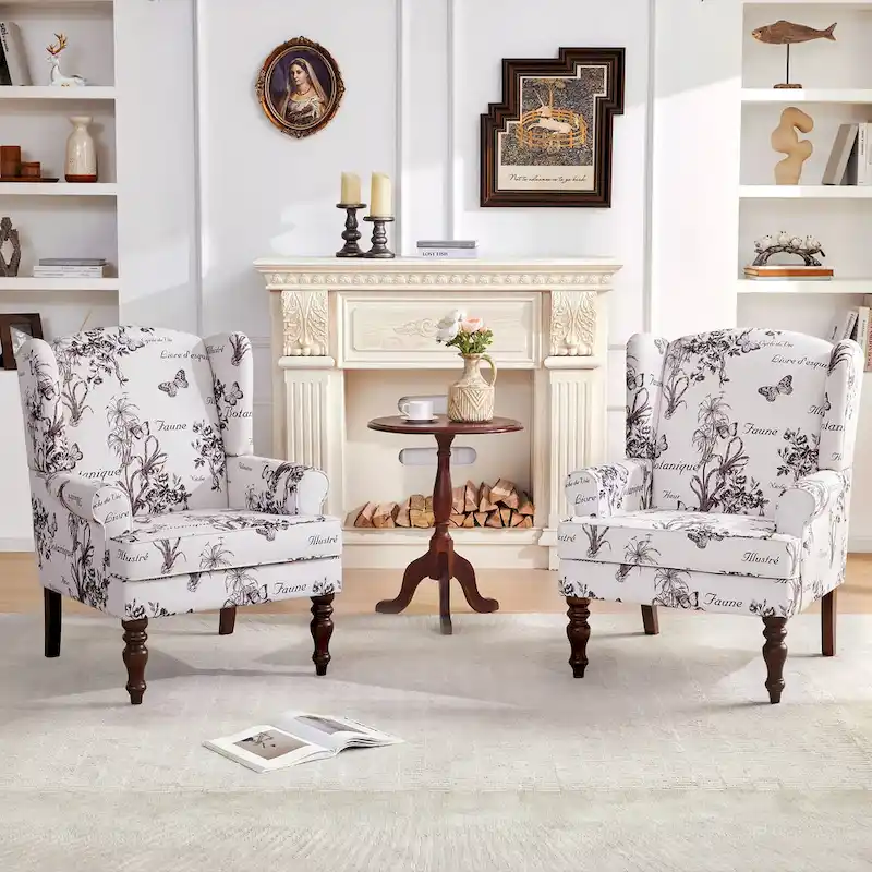 Accent Armchair with Turned Legs Set of 2 Blue/ Beige / Grey