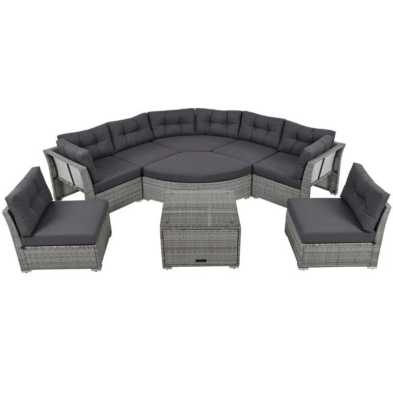 Outdoor Rattan Sectional Daybed Set  Complete with Plush Cushions & Center Table .