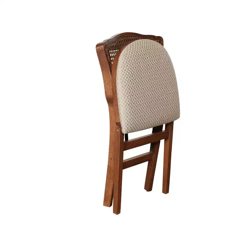 Stakmore Set of 2 French Cane Folding Chair Cherry Solid Hardwood, Padded, Fully Assembled