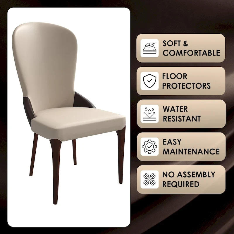 Leather Upholstered Solid Wood Dining Chair with Two-Tone Design