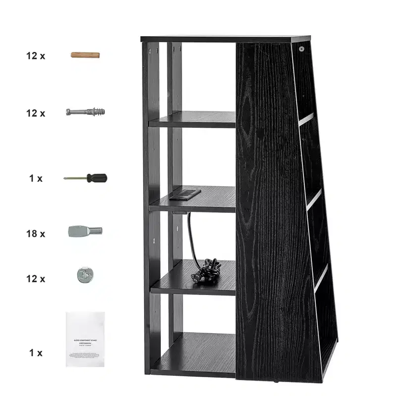 VEVOR 5-Tier AV Media Stand,Wooden Audio-Video Media Stand for DVD Players/Cable Boxes/Games Consoles, Height-Adjustable Media Storage Cabinet, Black