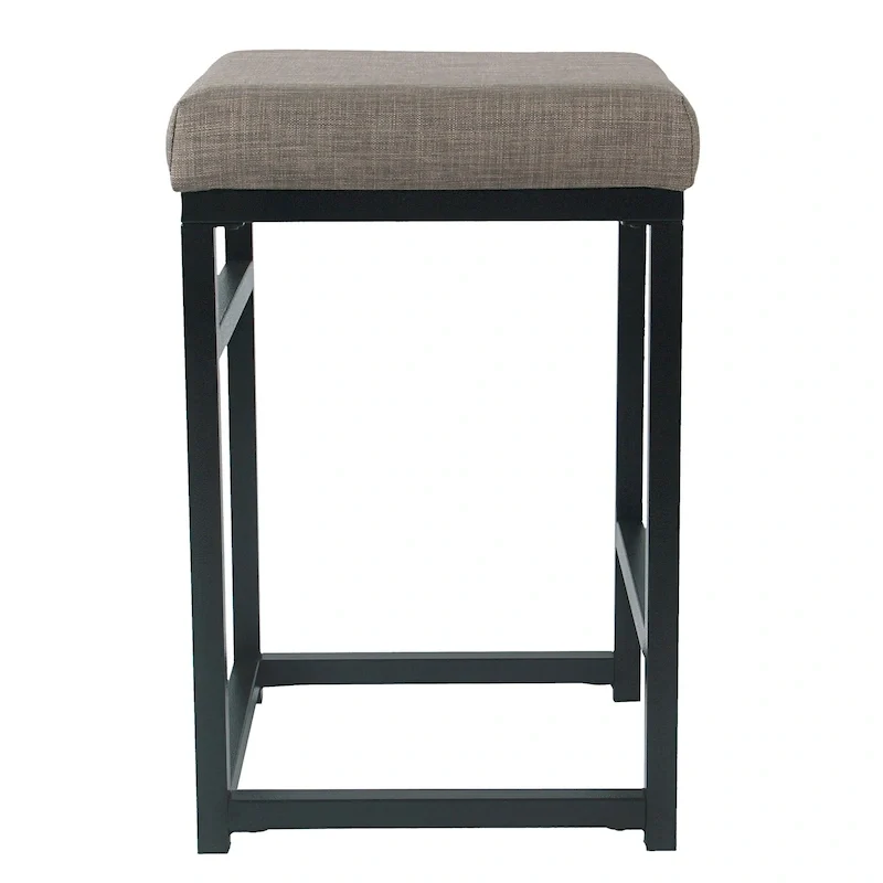 Backless Industrial Metal Counter Stool, 24in Seat Height, Textured Weave Fabric, Black Finish