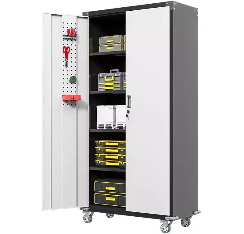 Garage Storage Cabinets, 71'' Metal Storage Cabinet with Wheels, with 2 Lockable Doors, 4 Adjustable Shelf and Pegboard for Garage Home Office