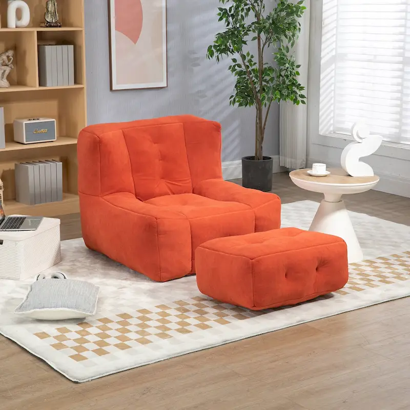 Multi-Color Velvet Upholstered Accent Chair with Crushed Foam and Ottoman for 1 Person