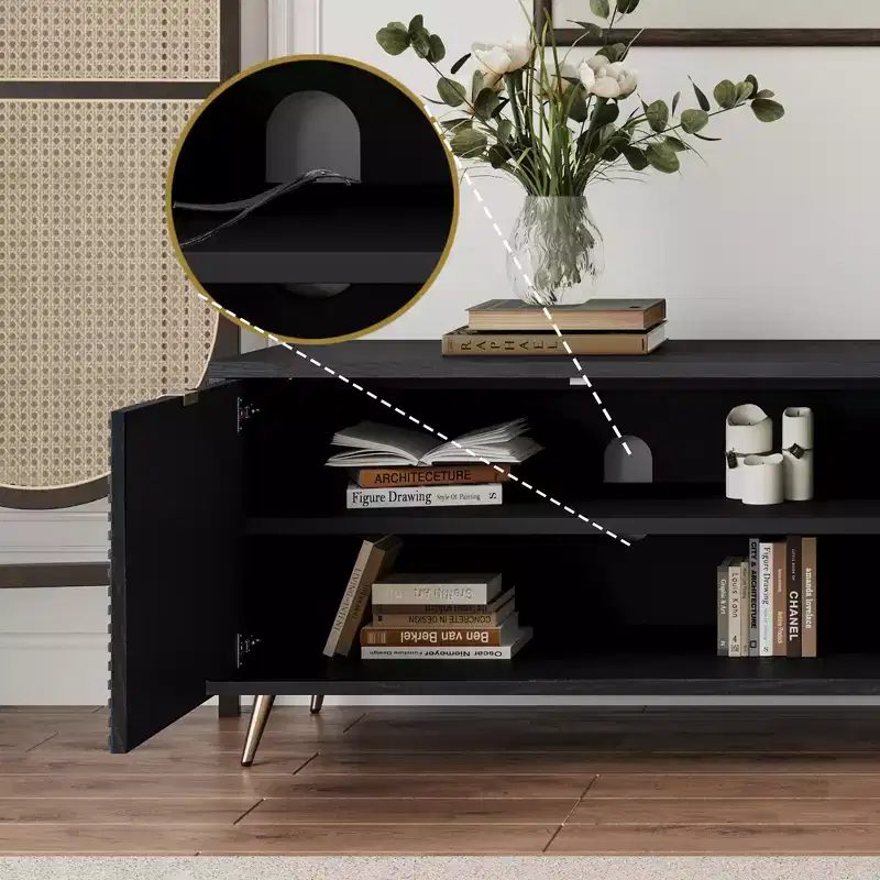 GDFStudio Mamie Modern 90 Wooden Extendable TV Stand with 2-Cabinets