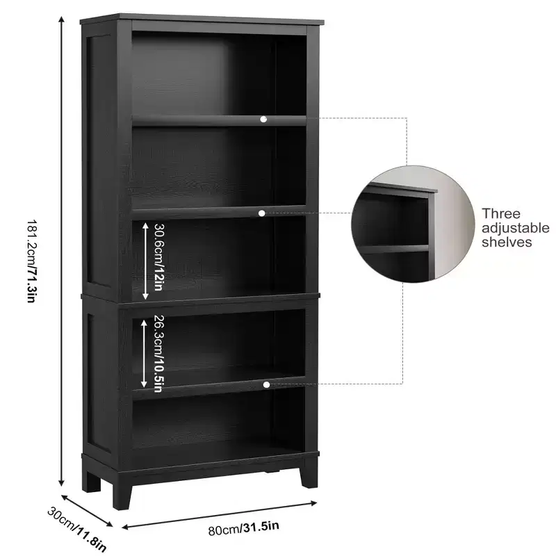Brown Rustic 5-Tier Open Bookshelf, Single Assembly, 31.5