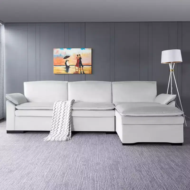 117.7 Sectional Sofa With Ottoman Dark Gray, Velvet Material Indoor Sofa.