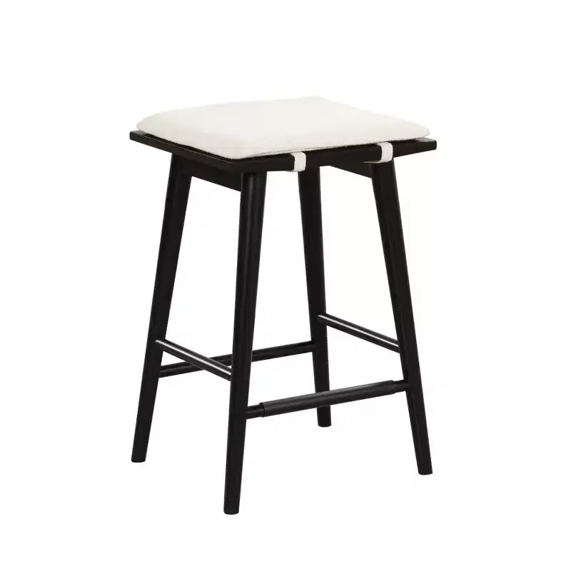 Barker Wood and Boucle Counter Height Barstool Black: Linen Upholstered, 24.8