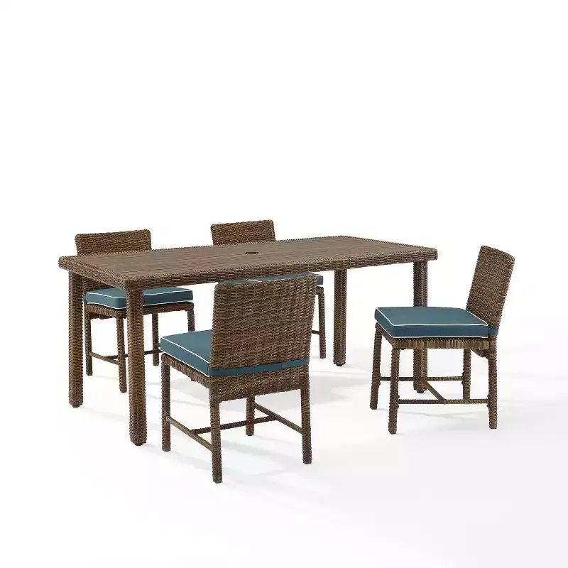 5pc Bradenton Outdoor Steel Dining Set Navy/Weathered Brown - Crosley: Polyester Cushions, UV-Resistant