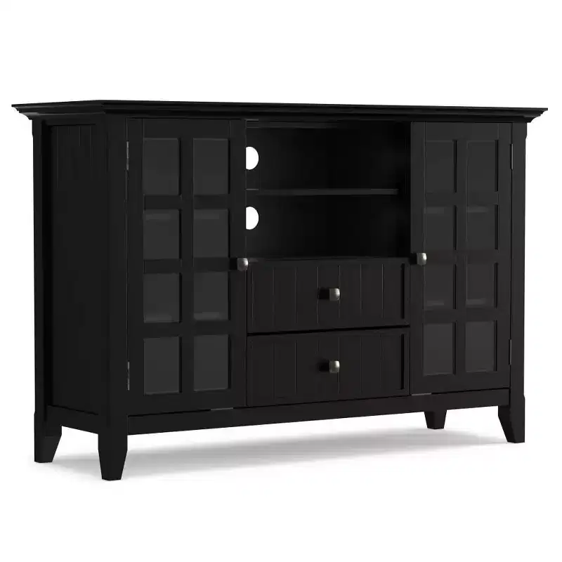 Normandy Solid Wood Wide Rustic TV Stand for TVs up to 53" Black - WyndenHall: Media Storage, Adjustable Shelves