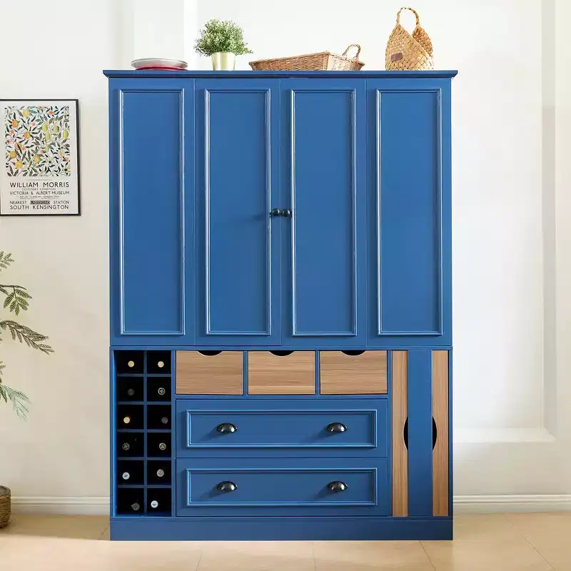 Whisen 71'' Tall Freestanding Kitchen Pantry, Large Dining Storage Cabinet Cupboard Sideboards With 4 Foldable Doors, Shelves, Wine Racks