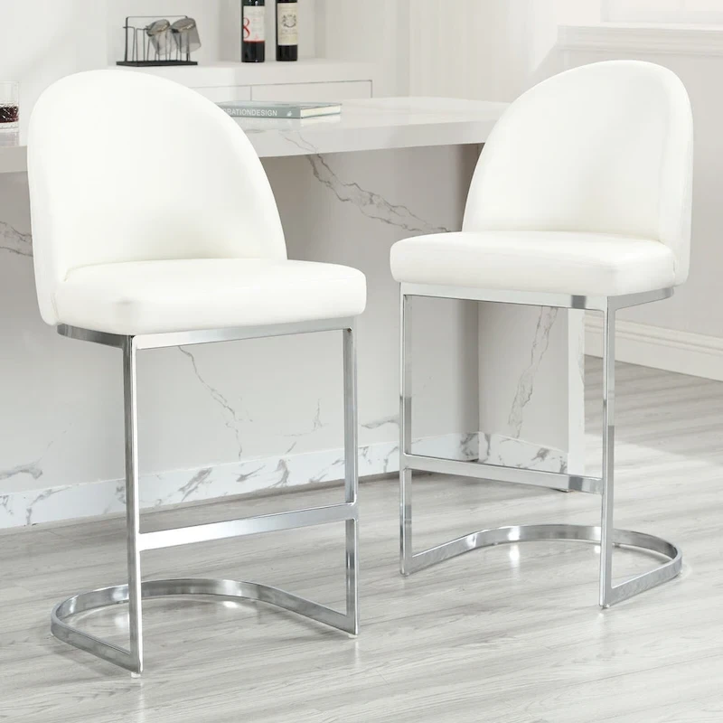 26 Faux Leather Upholstered Counter Height Bar Stools with Metal Legs - 38.8H x 17.9W x 20.9D