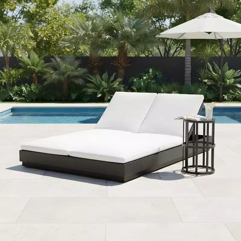 Christopher Knight Home Yuki Modern 2 Piece Acacia Patio Double Sunlounge and Table Set with 5 Adjustable Positions