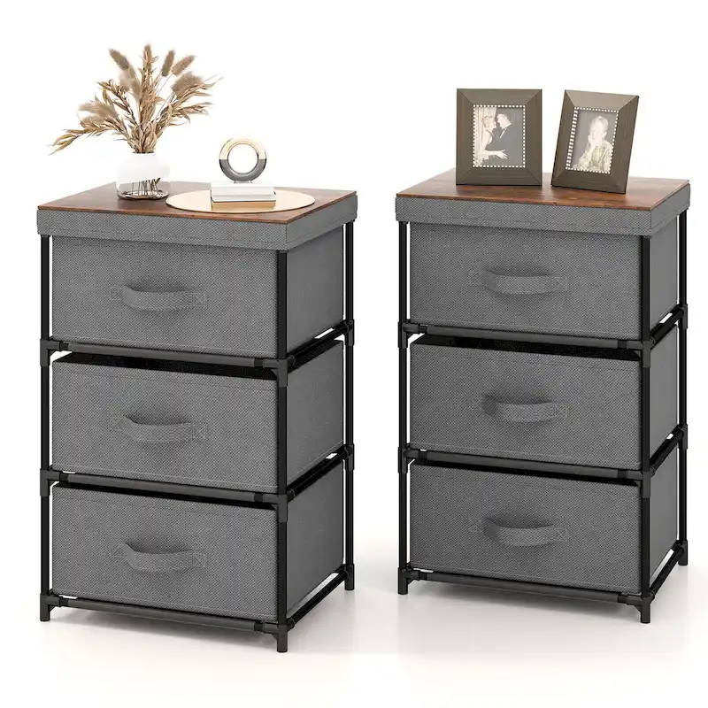 Gymax 2PCS 3 Drawers Dresser Fabric Storage Tower Organizer Unit Tall
