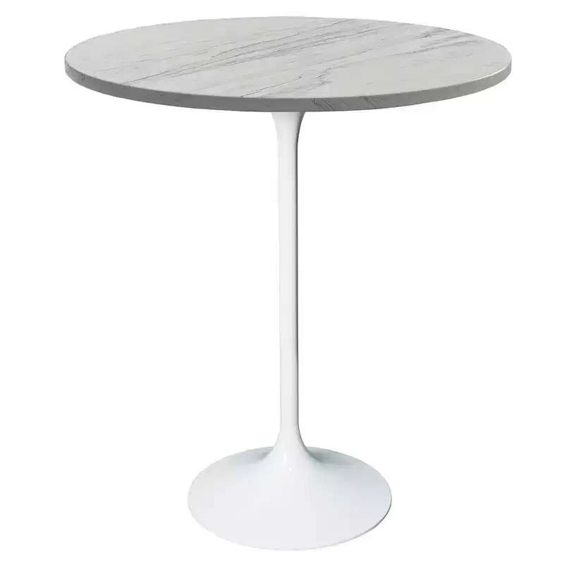 Leisuremod Verve 27 Round Bar Height Dining Table - Modern Resin Top with White Steel Pedestal Base Counter Height Table for Kitchen, Home, and Pub