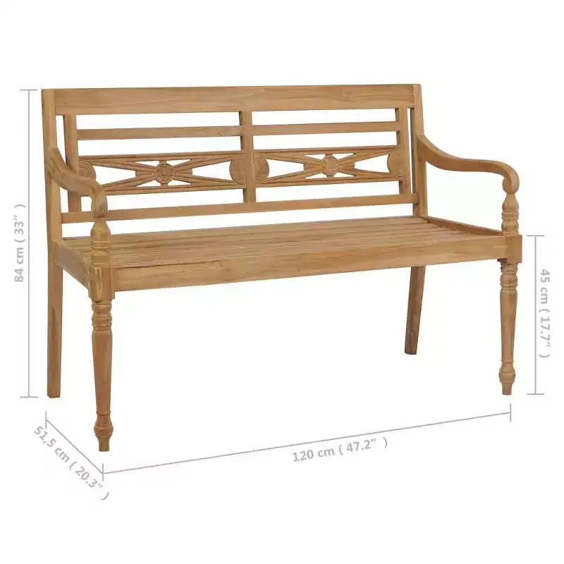 vidaXL Batavia Bench Garden Bench Patio Loveseat with Cushion Solid Wood Teak