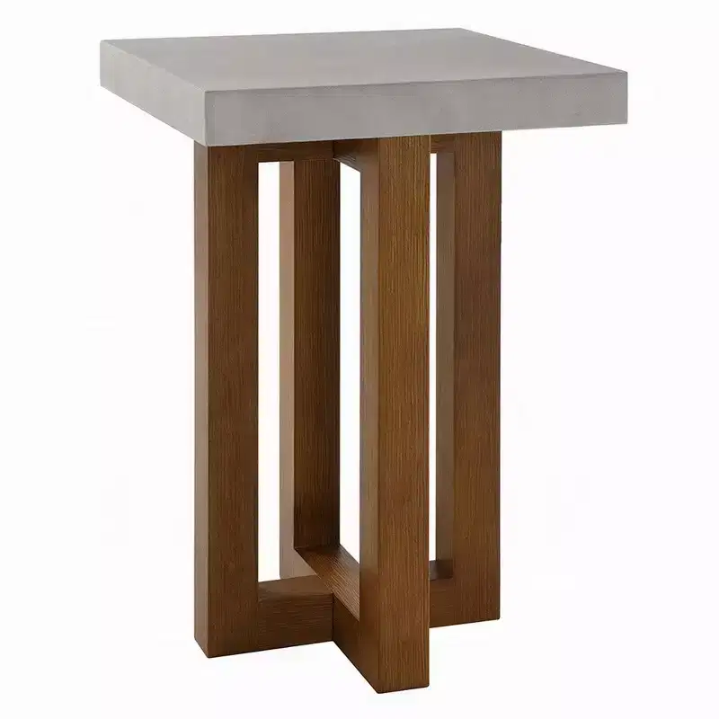 Royal Hampton End Table, Gray Faux Concrete Top, Walnut Brown Wood, 16 Inch