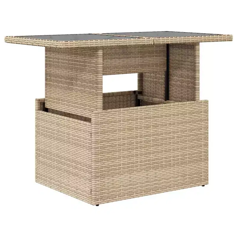 vidaXL Garden Table Black Poly Rattan, Tempered Glass, Powder-Coated Steel