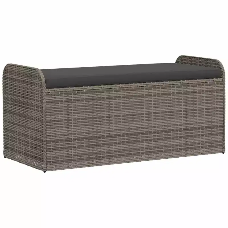 Storage Bench Grey PE rattan, powder-coated steel, polyester