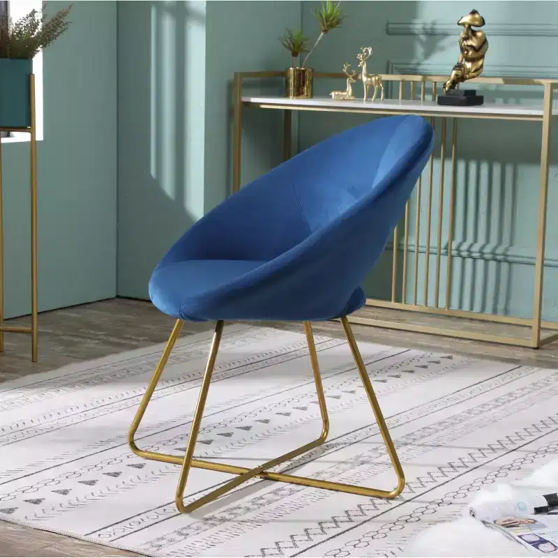 Roundhill Furniture Slatina Silky Velvet Upholstered Accent Chair, Blue with Gold Tone Finished Base