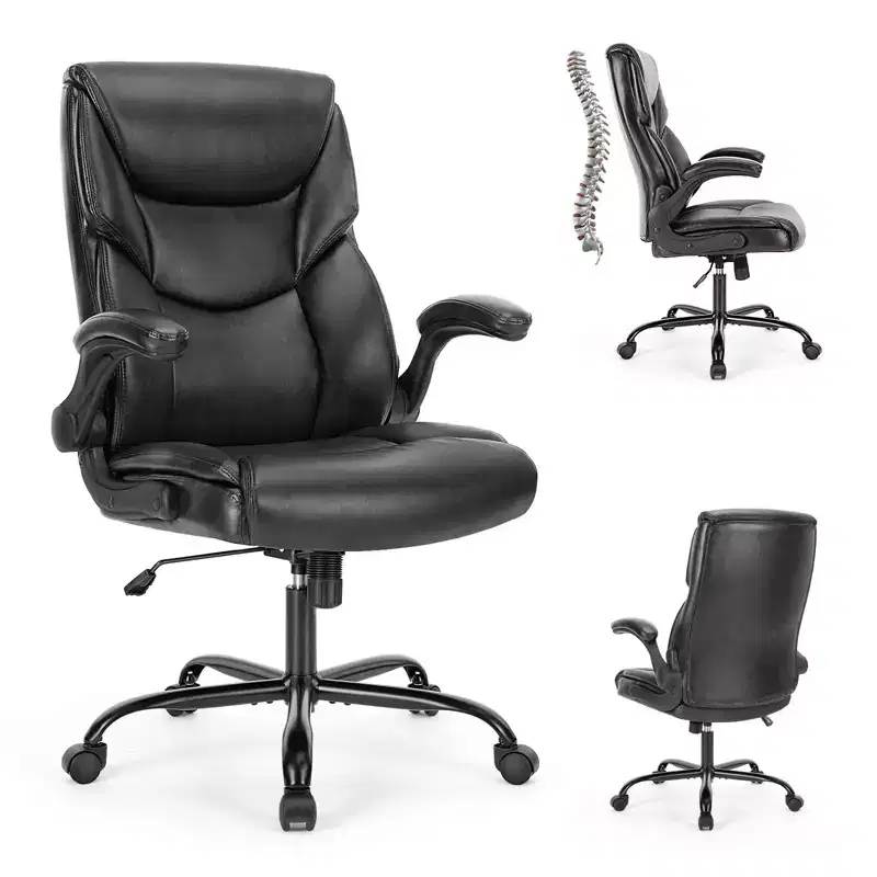 Okak Ergonomic Office Chair with Adjustable Flip-up Armrest, Computer Chair with Lumbar Support and Metal Base, Swivel Chair for Home, Office