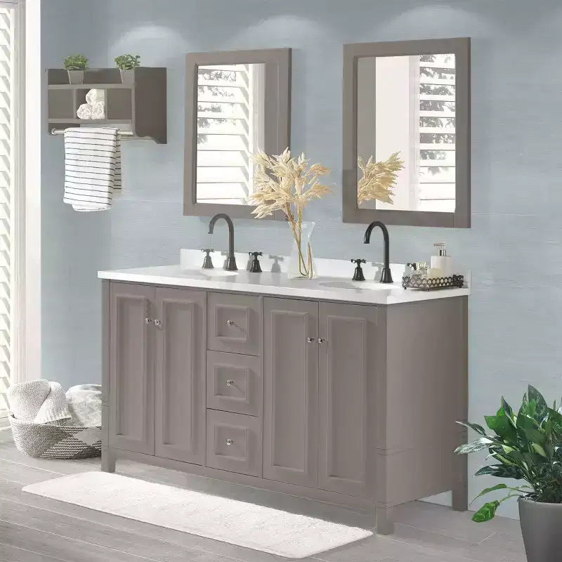 60 In. Double Sink Bathroom Vanity - Freestanding Cabinet Without Top, Gray