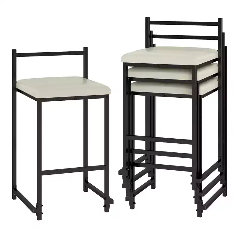 26'' Stackable Counter Height Bar Stools Set of 4 w/Back Metal Frame & Footrest Black