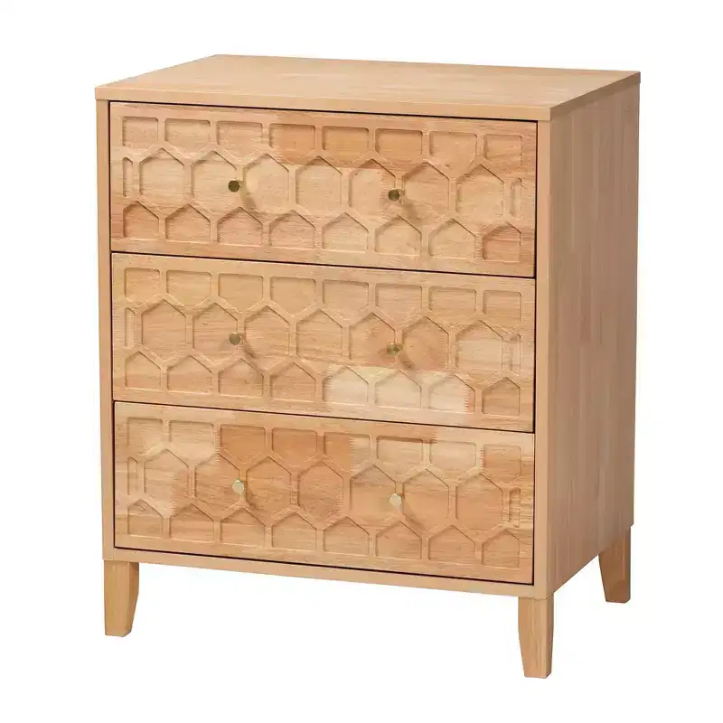 Carved Honeycomb 3 Drawer Chest Natural
