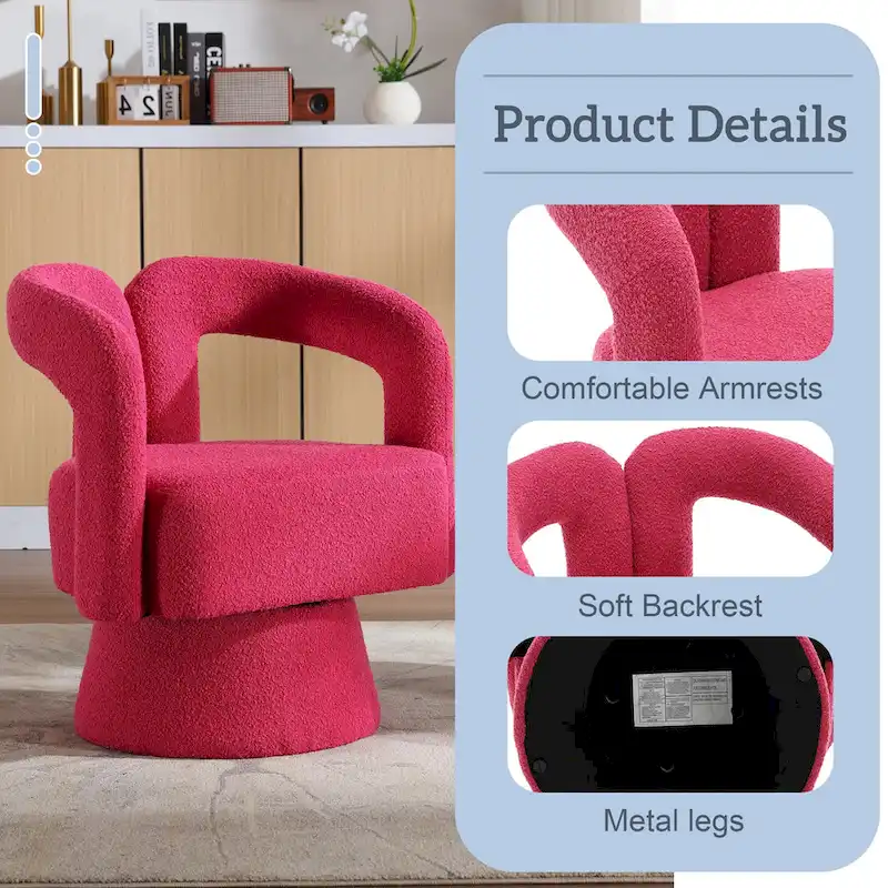 HOMEFUN Boucle Upholstered 360 Degree Swivel Cuddle Barrel Accent Chairs
