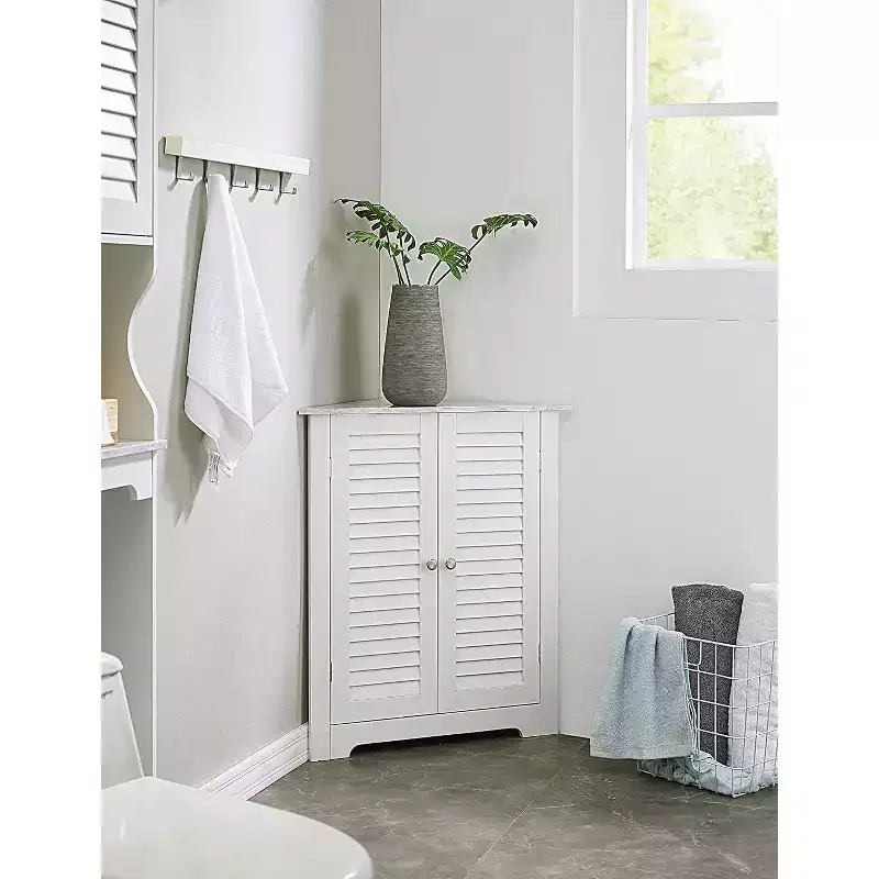 Kings Brand Furniture - Decatur Bathroom Corner Floor Storage Cabinet, White