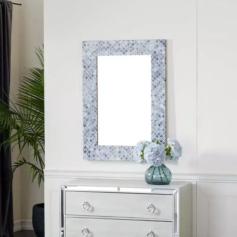 Wood Quatrefoil Wall Mirror Blue - Olivia & May: Contemporary Style, Rectangle Shape, No Assembly Required